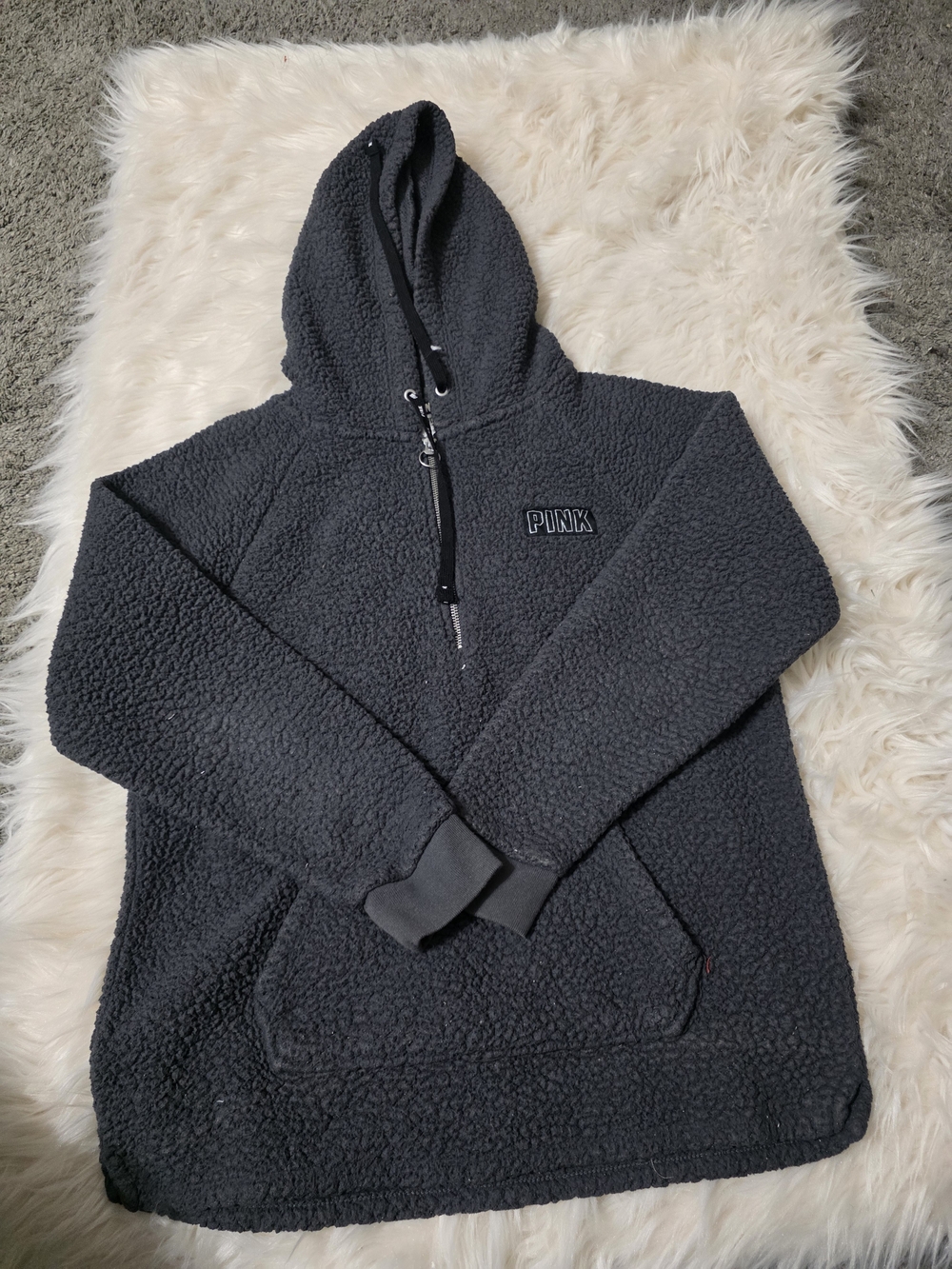 PINK Victoria's Secret Black Men's Sherpa Half-Zip Hoodie